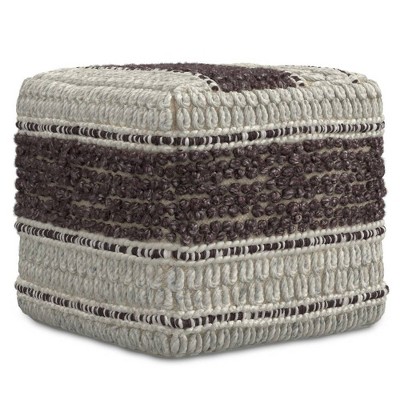 WyndenHall Heyfield Square Pouf Magenta/Natural: Wool Upholstered, No Assembly, Spot Clean, 250lb Capacity