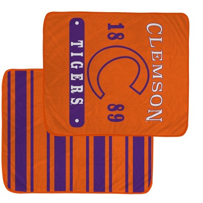 NCAA Clemson Tigers Varsity Plaque Double Sided Royal Plush Blanket: Sports Team Logo