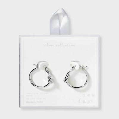 Sterling Silver Knotted Smooth Hoop Earrings - A New Day™: Clip-In Clasp, Polished Finish, Nickel-Free, 1.02" Length