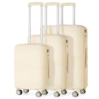 Oumilen Hardside Spinner Luggage Sets in Beige, 3 Piece - TSA Lock