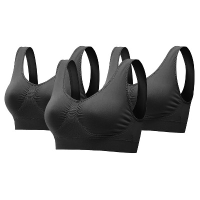 NPolar"3-Pack Seamless Wire-Free Sport Bras for Women – Light Support for Yoga, Fitness, and Sleep"Black