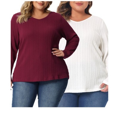 Agnes Orinda Women's Plus Size Knit Thin Crochet Comfy Pullover Packs Fall Winter Trendy Blouses