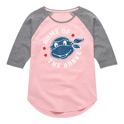Girls' - Teenage Mutant Ninja Turtles - Born Raised Usa Shirt Tail Raglan Graphic T-shirt