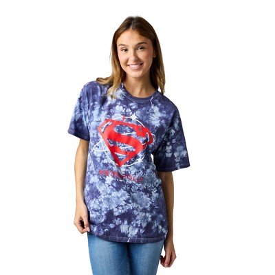 Superman Logo Metropolis Women's Navy Mineral Wash Crew Neck Short Sleeve T-shirt