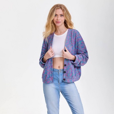Women's V-Neck Button-Front Cardigan - Wild Fable™ Purple Abstract