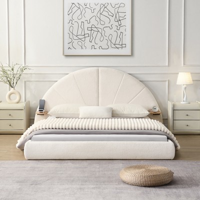 Queen Size Platform Bed with Small Table for Bedroom