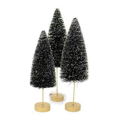 Bethany Lowe 12.5 Inch Back To Black Trees Halloween Decorative Tree Set , Halloween Decor 3 Bottle Brush Trees (3PC)