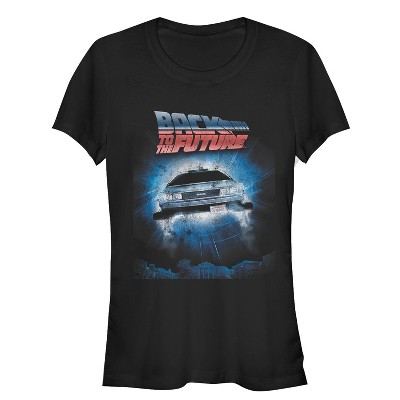 Juniors Womens Back to the Future Retro DeLorean Poster T-Shirt