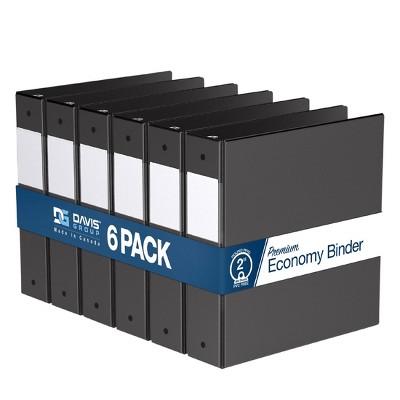 Davis Group 6pk 2" Premium Economy Round Ring Binders Black: Hard Cover, 400 Sheet Capacity, 2 Pockets, Polypropylene