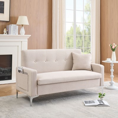 NicBex 57" Linen Loveseat Sofa with Built-in Storage,2-Seater Couch with Solid Wood Frame,Sofa Couch for Small Spaces,Living Room,Apartment