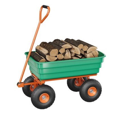 Garden Dump Cart, Utility Wagon with 180° Adjustable Handle, All Terrain Tires, Quick Release, Poly Yard Cart