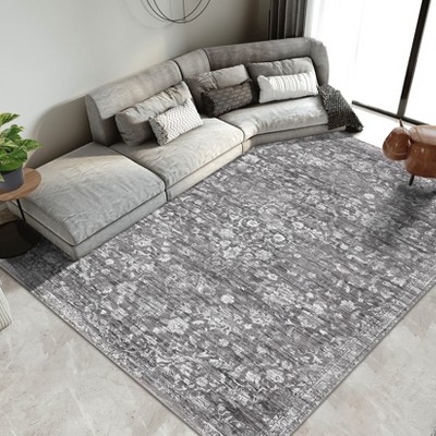 Washable Area Rug with Non Slip Vintage Floral Print Capet Home Decor