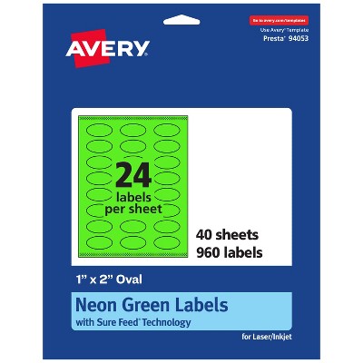 Avery Neon Green Paper Labels, 1" x 2" Oval