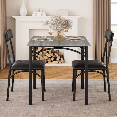 Compact 3-Piece Dining Set for 2, Small Square Table with Upholstered Chairs, Space-Saving Kitchen Table Set for Apartments & Studios