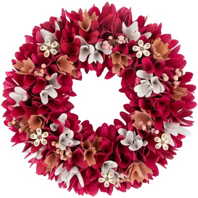 Northlight Wooden Floral Spring Wreath with Berries - 13" - Fuchsia Pink and White