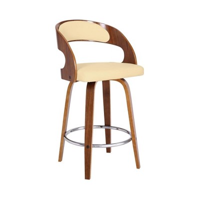 FurniFact,Swivel Counter Bar Stool with Walnut Wood Finish and Cream Faux Leather