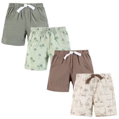 Hudson Baby Infant Boy Shorts Bottoms 4-Pack, Safari Scene
