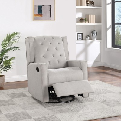 Polyfiber Swivel Glider Recliner Chair with Tufted Cushion, Wing Back, and Manual Handle