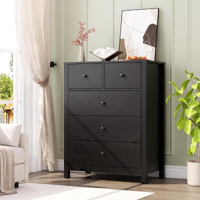 Acekool 37" Tall 5-Drawer Dresser, Deep Storage, Metal Knobs, Modern Wood Chest for Bedroom Entryway