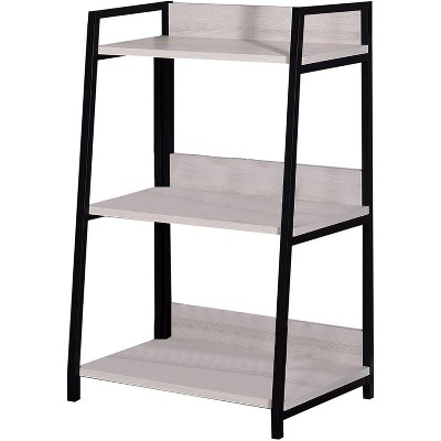 HomeRoots 37" Natural and Black Metal Three Tier Ladder Bookcase