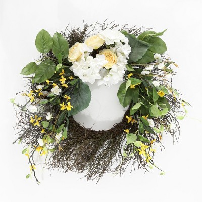 Faux 26" Hydrangea & Spring Blossom Wreath - Multicolored - Safavieh