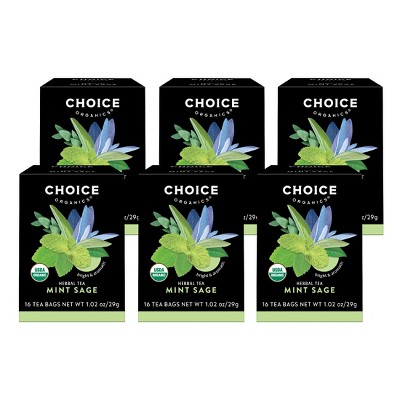 Choice Tea Herbal Mint Sage Tea 96 ct , 6 Pack