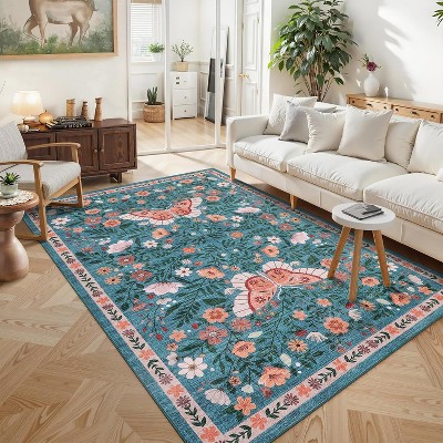 coucheta Multi-size Farmhouse Area Rugs for Living Room, Washable Foldable Ultra-Thin Carpet with Non-Slip Backing, for Bedroom, Dining Room, Office