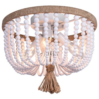 LLHZSY 3-Light 12'' Bohemia Beaded Flush Mount Ceiling Light Fixtures - White Beads