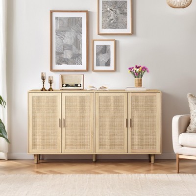 62.20"Elegant and Functional 4-Door Rattan Decorative Storage Cabinet,for Bedroom