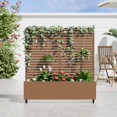 47" H×47"W Dovelina Gray Metal Planter Box with Trellis Privacy Screen for Patio