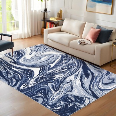 Washable Modern Abstract Rug Non Slip Low Pile Rug Soft Contemporary Throw Floor Cover Foldable Indoor Carpet for Living Room Bedroom Playroom