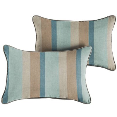Sunbrella 2pk Gateway Mist Lumbar Outdoor Throw Pillows Blue/Brown: UV & Weather-Resistant, Acrylic Fabric