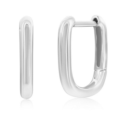 Bella Silver Sterling Silver Rectangle Shaped Hoop Earrings - Silver