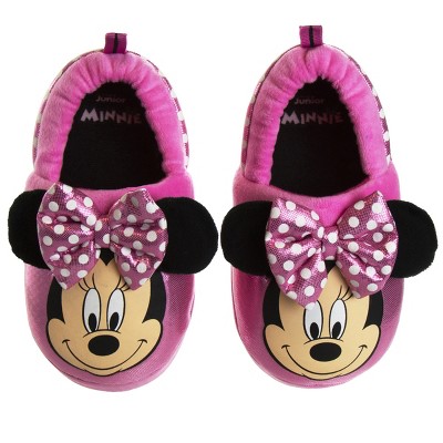 Disney Girls's Minnie Mouse Slippers - Plush Lightweight Warm Comfort Soft Aline House Slippers - Pink Bow Minnie (size 5-12 Toddler)