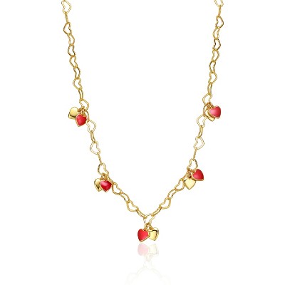 Guili 14K Gold Plated Red Heart Enamel Charm Necklace for Toddler/Kids- A Cute and Vibrant Piece Designed to Add a Little Love and Sparkle