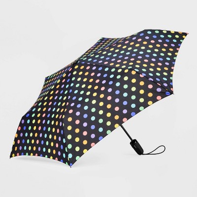 ShedRain Polka Dots Auto Open Auto Close Compact Umbrella - Rainbow: Telescoping Shaft, Polyester Shell