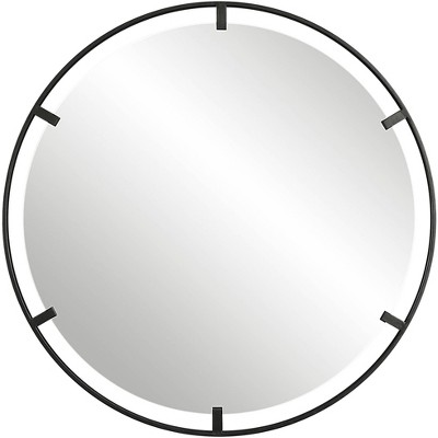 Uttermost Round Vanity Decorative Accent Wall Mirror Modern Satin Black Iron Frame 34" Wide for Bathroom Bedroom Living Room Home
