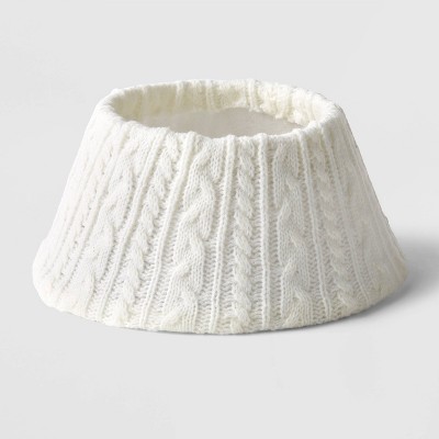 7" Cable Knit Mini Christmas Tree Collar White - Wondershop™: Solid Pattern, Plastic & Fabric