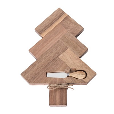 Transpac Wood Holiday Tree Serving Board for Christmas Gatherings Festive Tabletop Decor and Gift Giving Brown Wooden Design