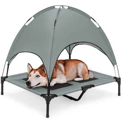 Best Choice Products 36in Outdoor Raised Mesh Cot Cooling Dog Pet Bed w/ Removable Canopy, Travel Bag
