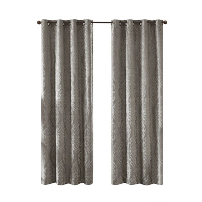 DSVIMOY Curtain Panels, Knitted Jacquard Damask Total Blackout Grommet Top Curtain Panel for Living Room, Bedroom, Charcoal, 84"*50"*0.13"