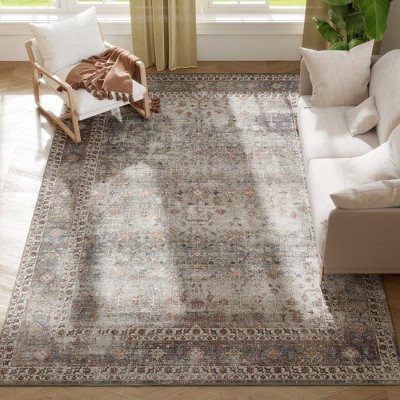 HOMCOM Machine Washable Area Rug, Non-Slip Traditional Flower Print Floor Carpet for Living Room, Bedroom, Dining Room