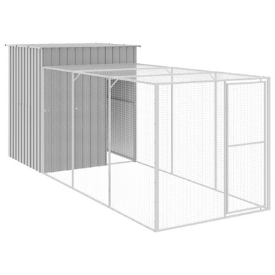vidaXL Chicken Cage with Extended Run - Galvanized Steel, Light Gray - Features Spacious Area, Mesh Covering, Protective Roof, and Latch Door