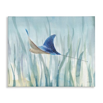 Stupell Industries Stingray Aquatic Animal Ocean Blue Spotted Sea Creature Canvas Wall Art