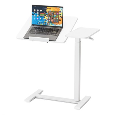 Gulches Adjustable Overbed Table with Wheels - Mobile Rolling Tilting Laptop Desk (White) for Bed/Sofa/Office