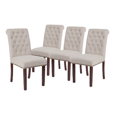 Merrick Lane Upholstered Parsons Chair with Nailhead Trim - Set of 4