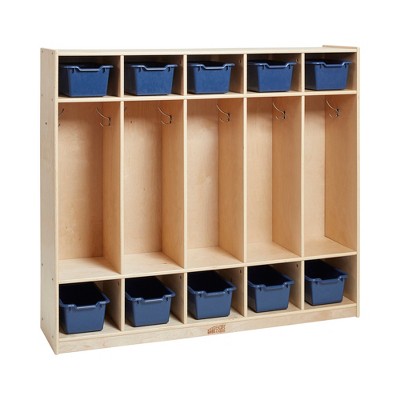 ECR4Kids 5-Section Coat Locker and Scoop Front Storage Bins, Natural
