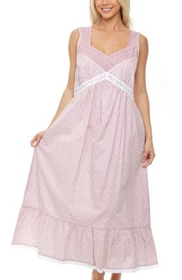 ADR Women's Cotton Nightgown, Sleeveless Lace Trimmed Deep V-neck Long Vintage Night Dress Gown