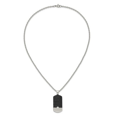 Chisel Stainless Steel Brushed Black IP-plated with Cubic Zirconia Dog Tag on a 24" Cable Chain Necklace