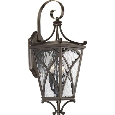 Progress Lighting Cadence 2-Light Wall Lantern, Oil Rubbed Bronze, Clear Water Glass, Mediterranean Style